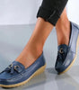 Mocassin Confort en Cuir à Pompon et Boucle Dorée pour Femme - Emilia Lane