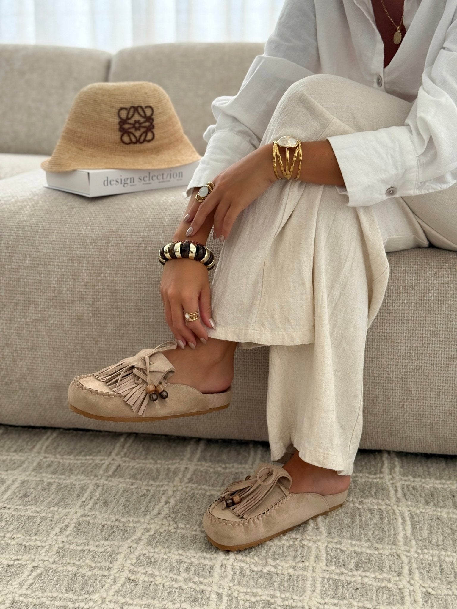 Mules Plates à Franges et Perles pour Femme - Emilia Lane