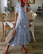 Robe Longue à Imprimé Géométrique et Manches Lanternes pour Femmes - Emilia Lane