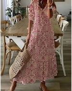 Robe longue à manches trois - quarts à motif à carreaux pour femmes - Emilia Lane