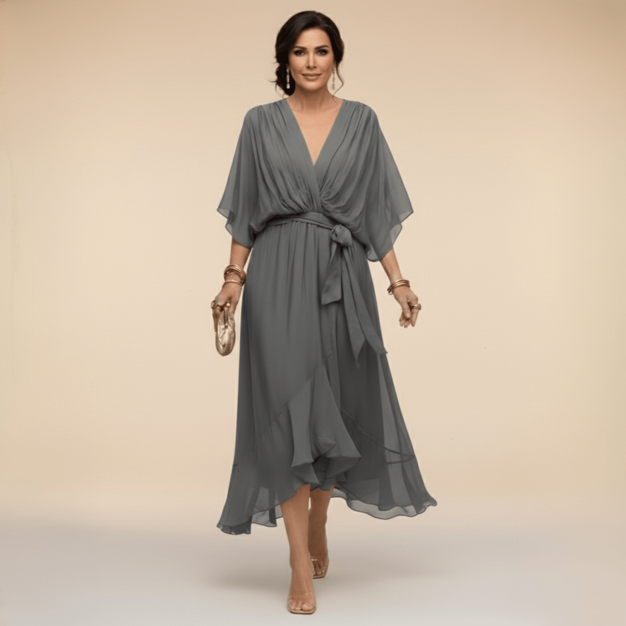 Robe Longue en Chiffon à Manches Chauve - Souris pour Femmes - Emilia Lane