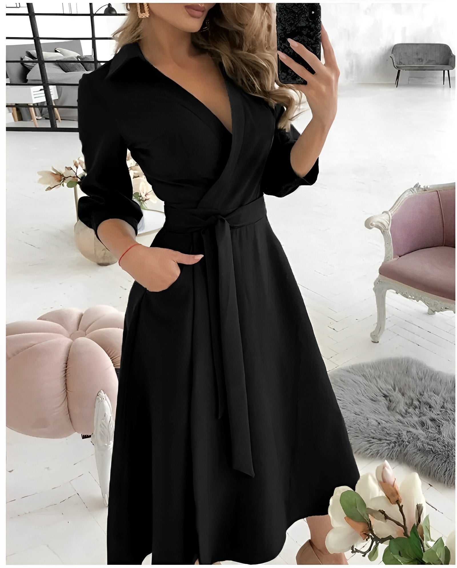 Robe Midi Élégante à Manches Longues pour Femme | Idéale pour les Occasions Spéciales - Emilia Lane