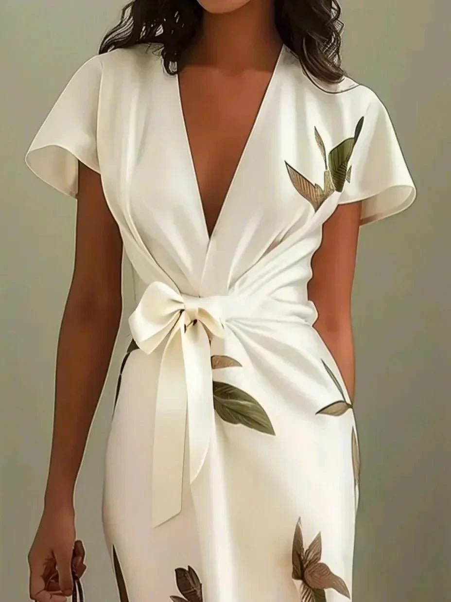 Robe portefeuille satin imprimée pour femmes - Emilia Lane