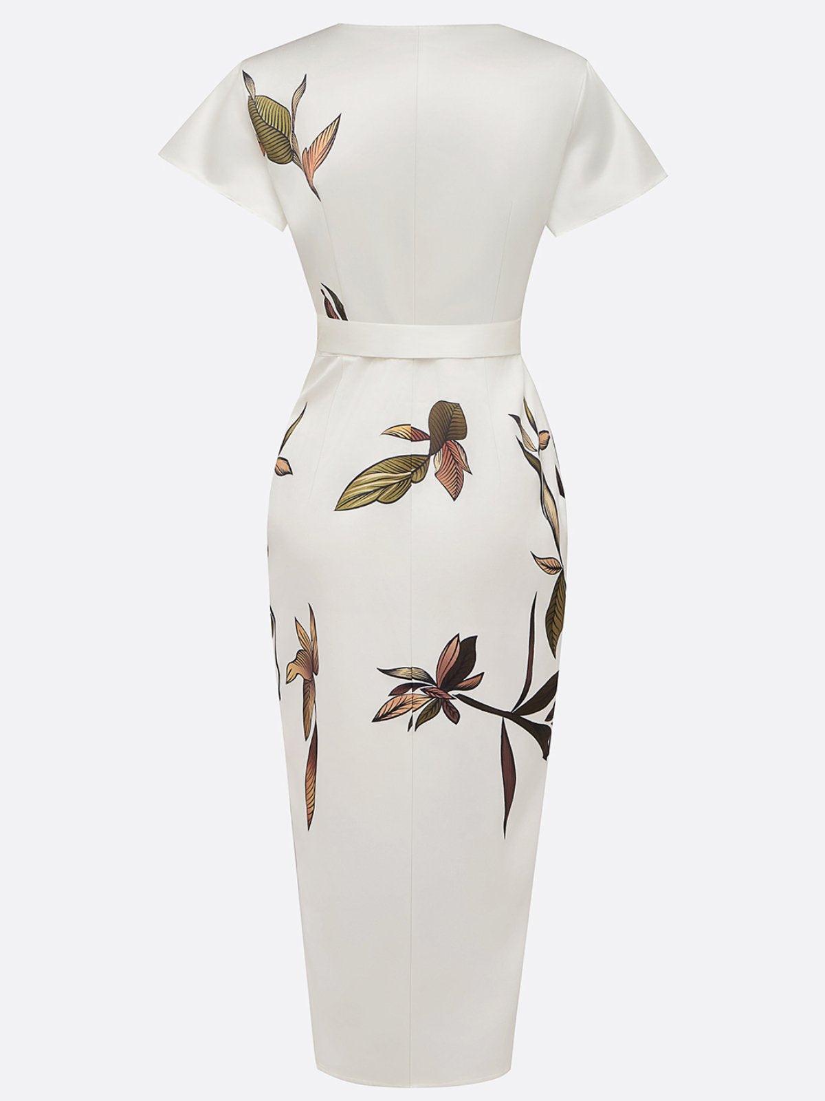 Robe portefeuille satin imprimée pour femmes - Emilia Lane