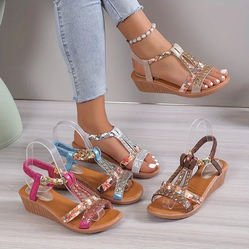 Sandales Compensées à Strass pour Femme | Idéales pour les Sorties - Emilia Lane