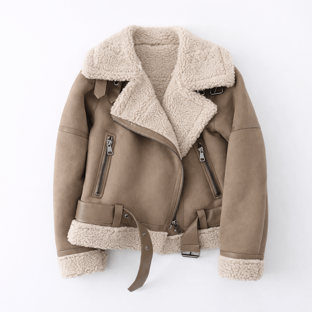 Veste Aviateur en Daim Coupe Ample avec Ceinture pour Femme - Emilia Lane