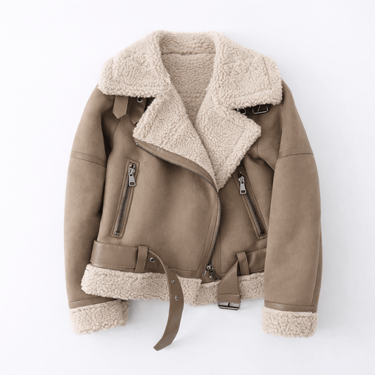 Veste Aviateur en Daim Coupe Ample avec Ceinture pour Femme - Emilia Lane