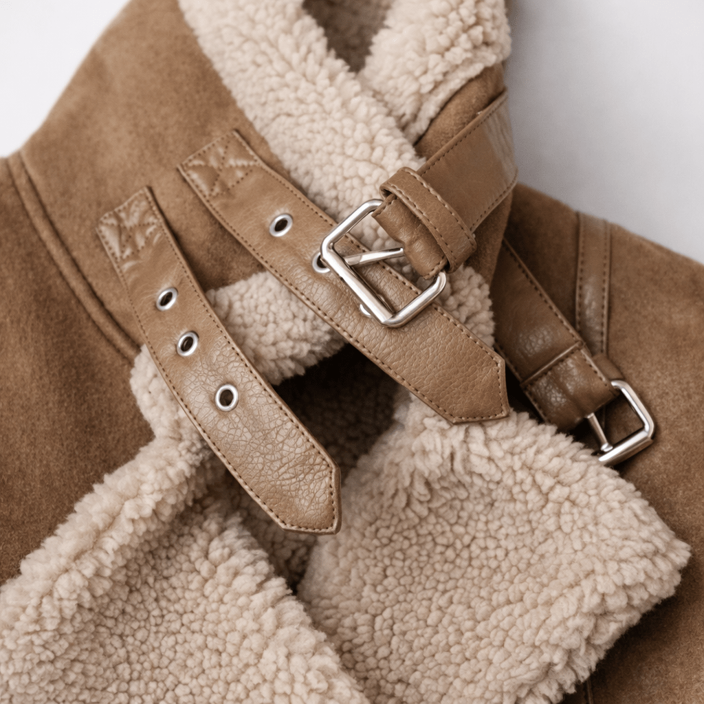 Veste Aviateur en Daim Coupe Ample avec Ceinture pour Femme - Emilia Lane