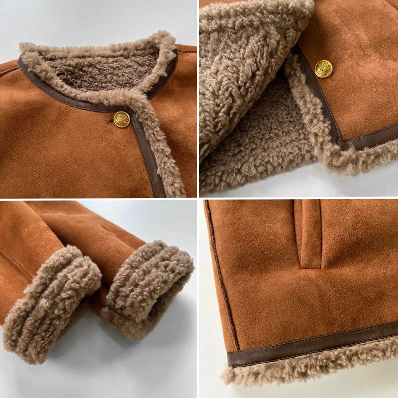 Veste Courte Structurée en Daim avec Bordures Effet Mouton pour Femme - Emilia Lane