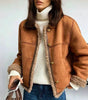 Veste Courte Structurée en Daim avec Bordures Effet Mouton pour Femme - Emilia Lane