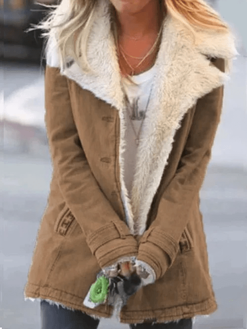 Veste Droite Style Militaire à Large Col en Fausse Fourrure Femme - Emilia Lane