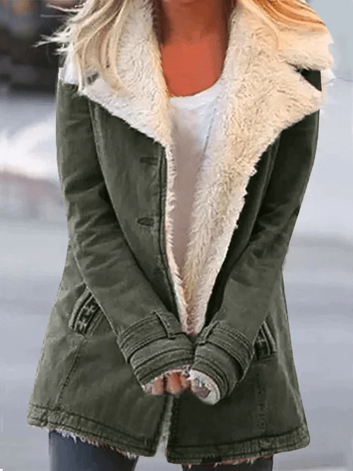 Veste Droite Style Militaire à Large Col en Fausse Fourrure Femme - Emilia Lane
