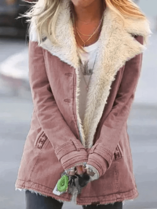 Veste Droite Style Militaire à Large Col en Fausse Fourrure Femme - Emilia Lane
