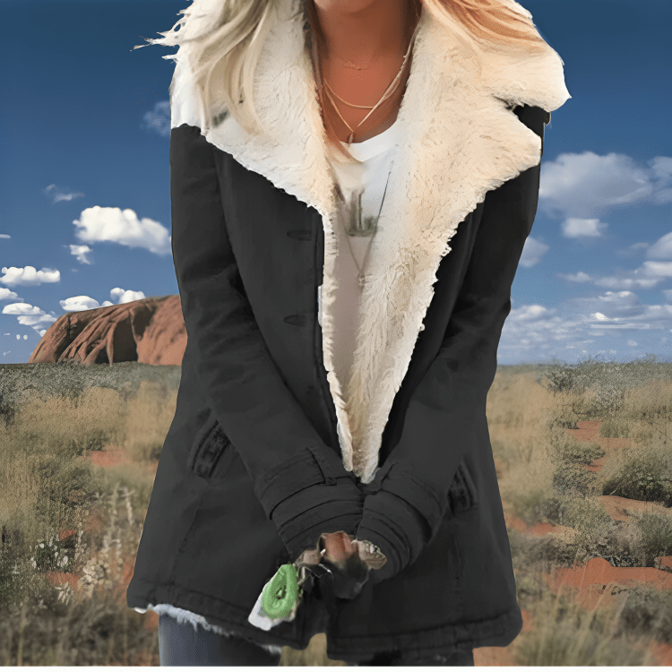 Veste Droite Style Militaire à Large Col en Fausse Fourrure Femme - Emilia Lane