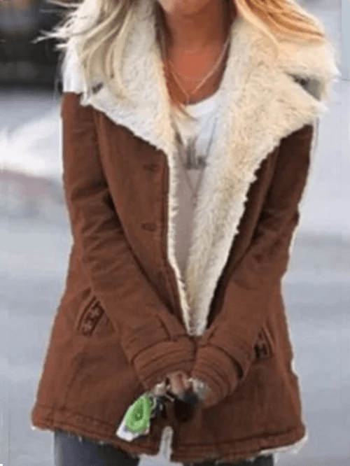 Veste Droite Style Militaire à Large Col en Fausse Fourrure Femme - Emilia Lane